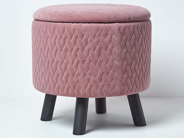 Velvet pink ottoman stool bedroom storage ideas