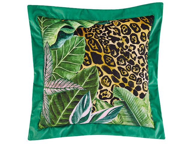 Siobhan Murphy green and leopard print cushion at Freemans