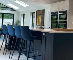accent colours for grey kitchens blue
