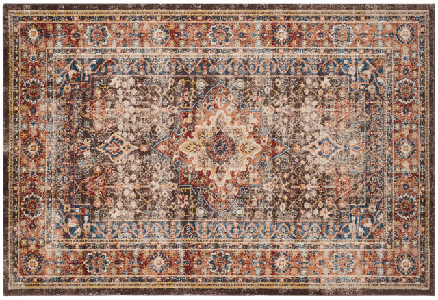 chocolate decor ideas: brown print rug in persian rug style