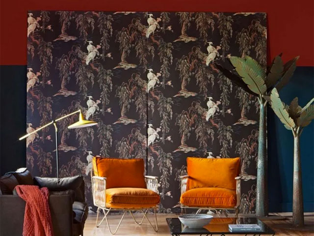 chocolate decor ideas: brown feature wall wallpaper from House of Hackney