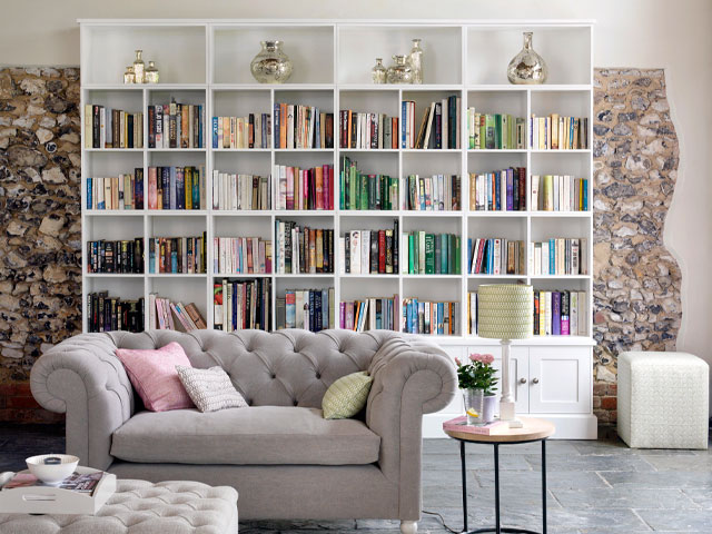 bespoke bookshelves in a living room for a home library look