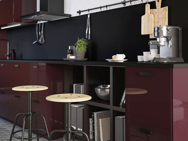 ikea coffee station hack using a storage cube, stools and worktop