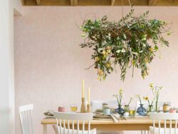Lush spring wreath over the table