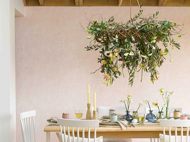 Lush spring wreath over the table