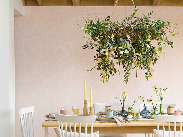 Lush spring wreath over the table
