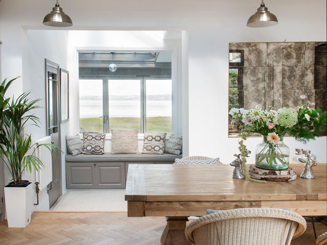 dining room extension with reading nook and views over the Bristol Channel