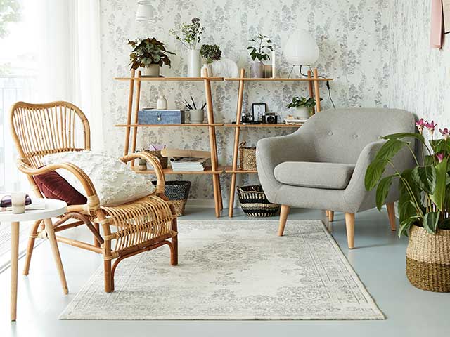 rattan armchair in natural material neutral coastal grandma room