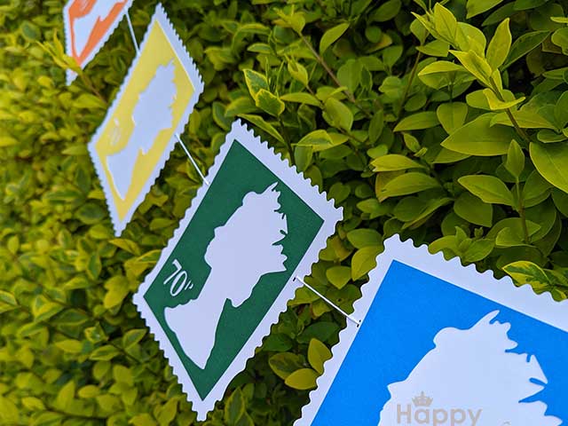 Queen Elizabeth stamp bunting in multicolour