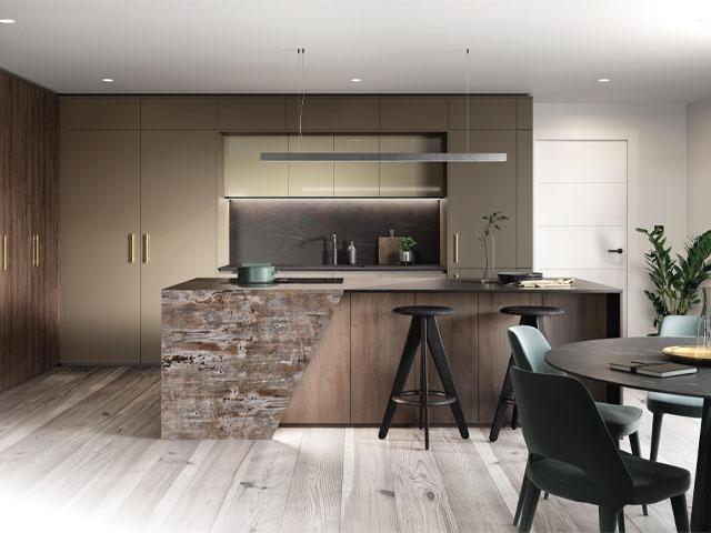 neutral palette in contemporary mixed material kitchen