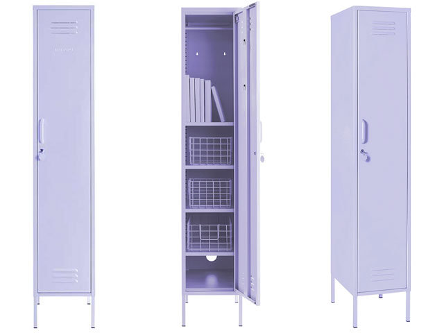 lavender decor ideas lilac skinny locker on white background
