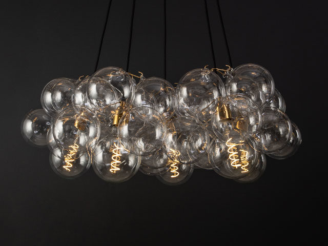 clear bubble chandelier from dowsing and reynolds on black background