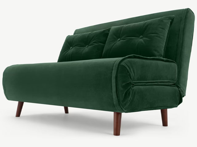 small velvet green sofa bed with click clack fold down from Made.com