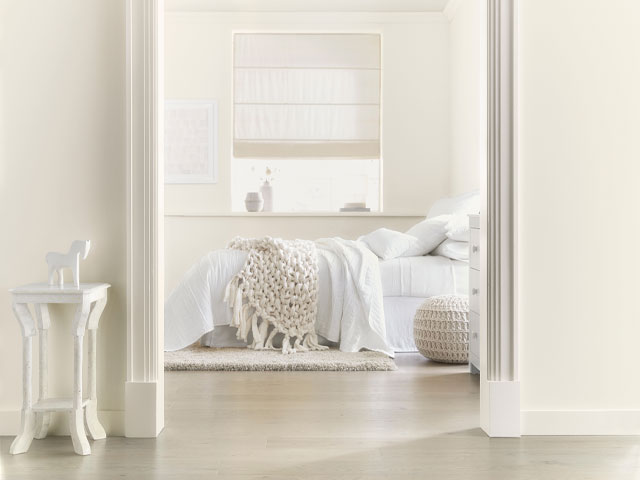 new neutral paint colours in a calming bedroom scheme