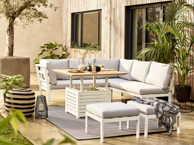 outdoor living: garden dining set with adjustable coffee dining table from M&S