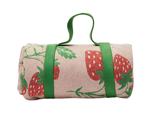 Strawberry picnic blanket on white background