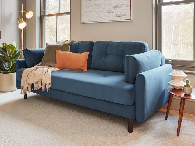blue multifunctional sofa in a box from swyft