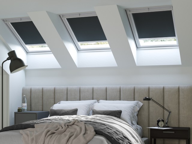 Black roller blinds on Velux windows 