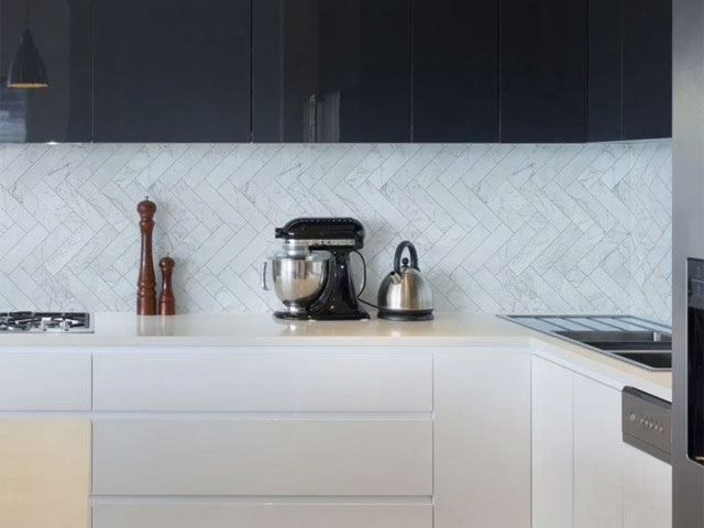 herringbone kitchen splashback wallpaper