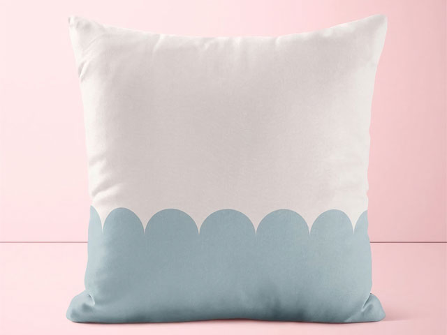 scallop shape decor: wavy print cushion in blue and white