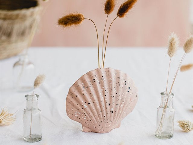 shell vase in pink terrazzo from etsy for scallop decor