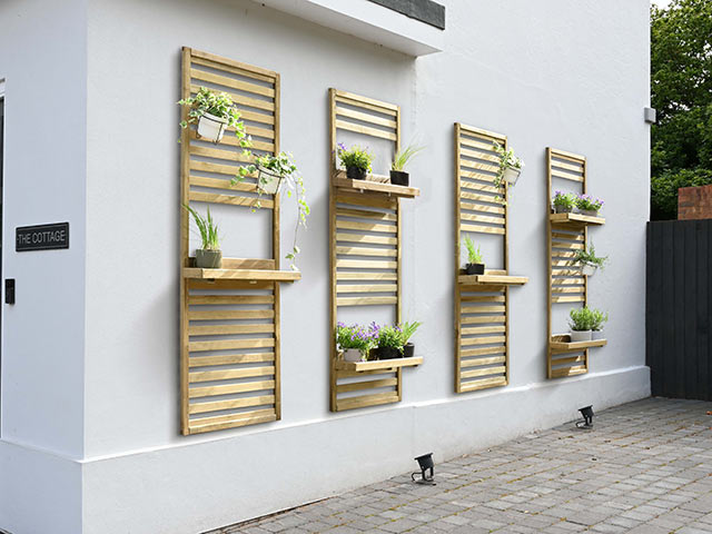 wooden slanted wall planters