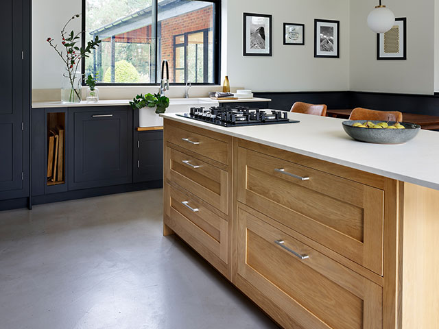 The shaker style cabinetry came from Harvey Jones