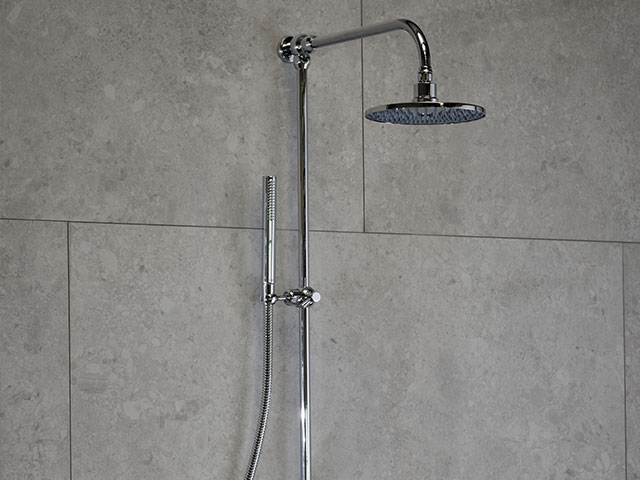 This handcrafted shower has a thermostatic valve