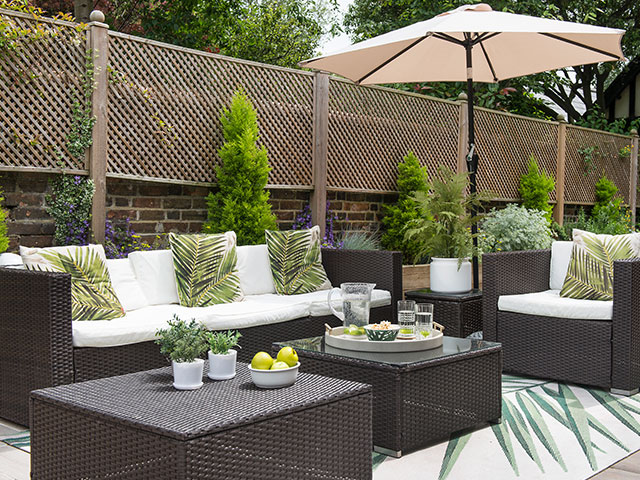 The woven garden furniture is weather resistant