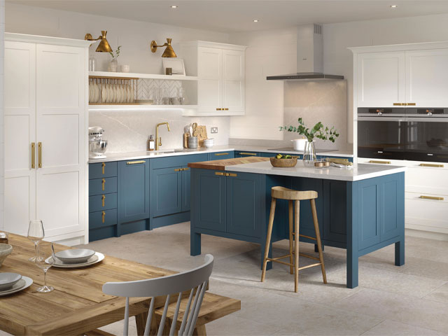 kitchen island ideas: a worktop in contrasting colours or materials helps create zones