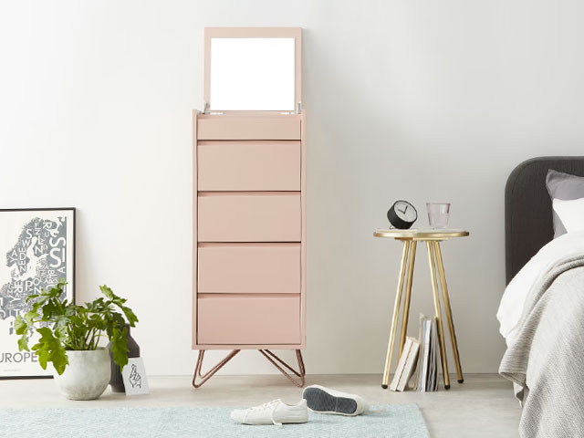 pink tall dresser/vanity unit with mirror from made.com