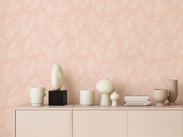 sugared almond wallpaper with pink palm print