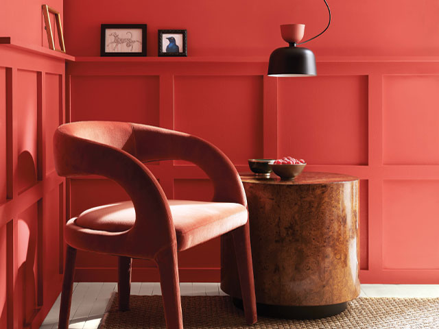 Wall pannelling in Benjamin Moore's Raspberry Blush colour of the year