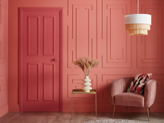 coral pink colour drenching by Graham and Brown