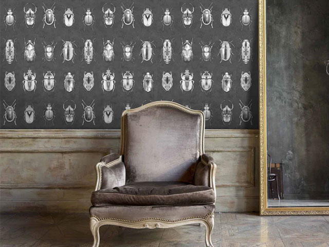 A chic take on spooky wallpaper with these cute beetles