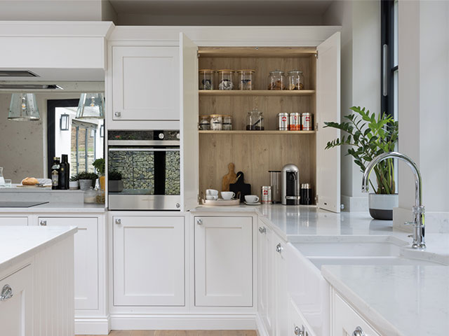 Open shelving looks great in a new build kitchen 