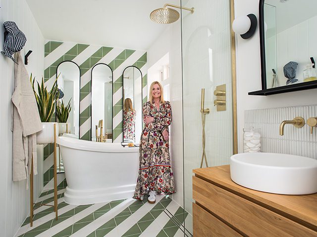 The accessible bathroom is stylish and modern