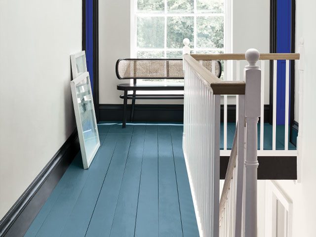 Wooden floor painted blue