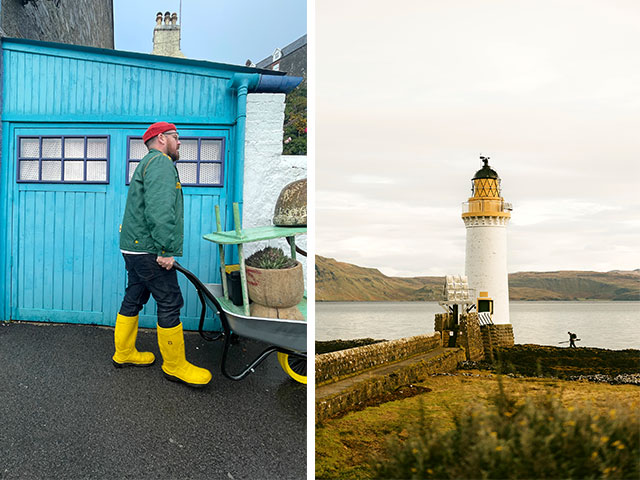 Banjo designing the lighthouse, north of Tobermory 