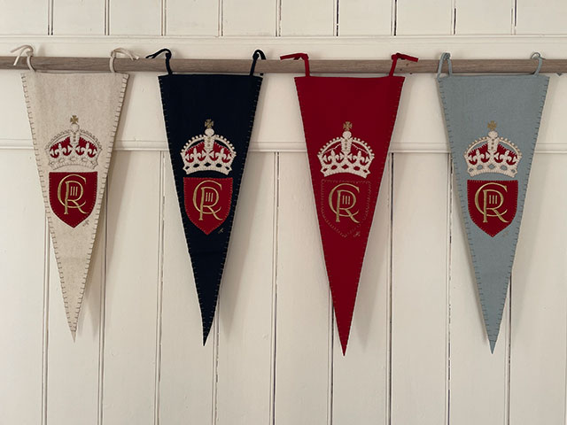 Royalcore decorations: pennant flag bunting with royal insignia