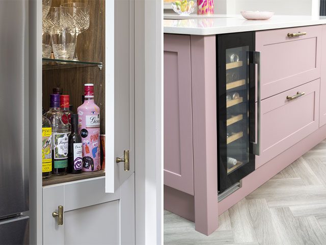 kitchen for socialising with drinks cabinet and wine fridge