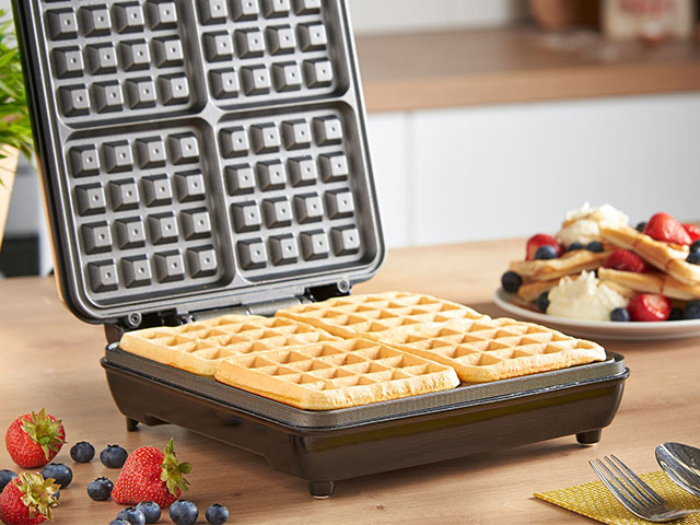 Make waffles in no time with this handy dessert maker
