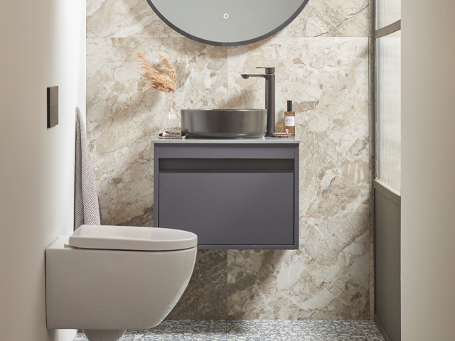Try large format tiles and invisible grouting
