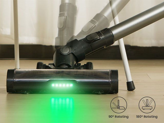 The green LED light makes it easy to see all the crumbs and dust