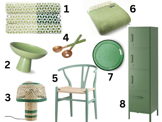 Summer green furnishings and accessories on white background