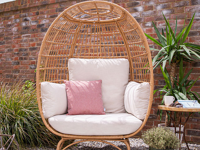Garden armchairs rattan egg chair with rose pink cushion