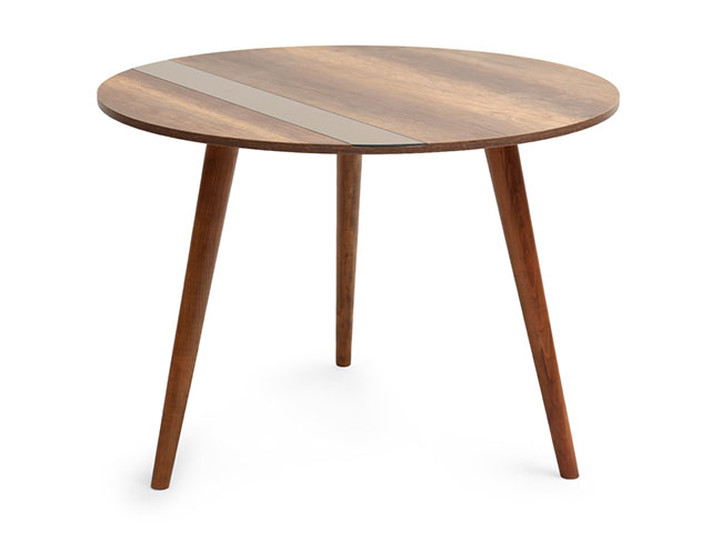 Wooden circular dining table on white background