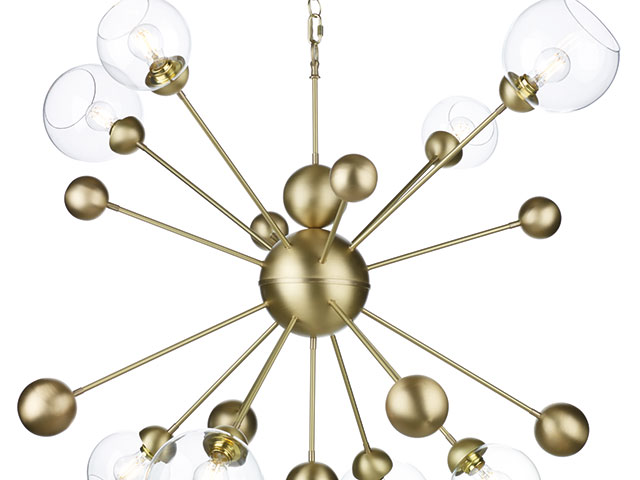 Cosmos brass pendant ceiling light on white background