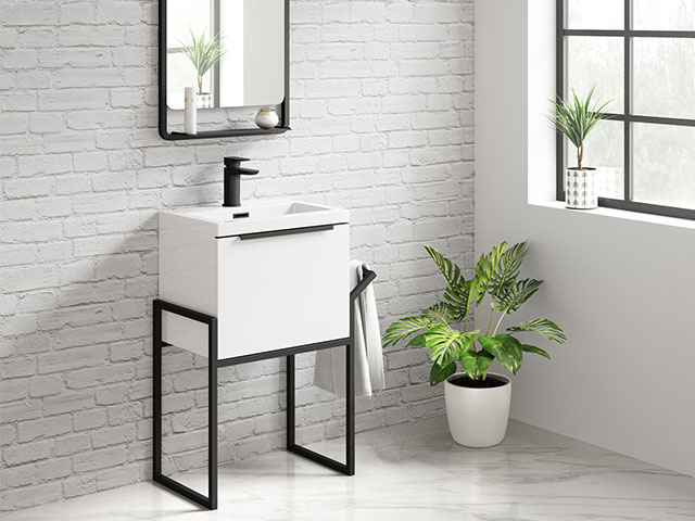 Wall-hung vanity units create an illusion of space in a small bathroom