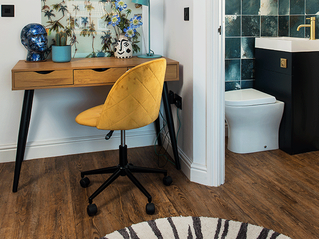 The yellow chair and a wooden desk